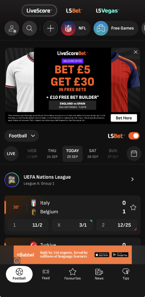 Diğer skor uygulamalarında bahis oranları ve reklamlar